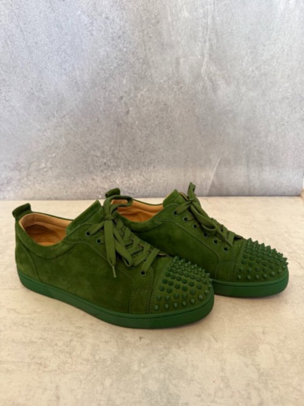 Christian Louboutin Green Suede Louis Junior Spike